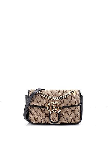 Gucci GG Marmont Flap Bag Diagonal Quilted GG Canvas with Leather Small (view 1)