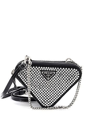 Prada Triangle Double Pouch Crossbody Crystal Embellished Satin Mini (view 1)
