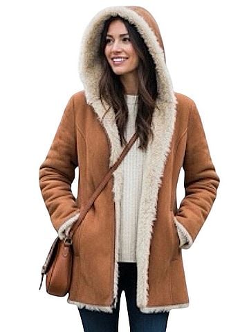Wilsons Leather Vintage 1999 Brown Vegan Faux Suede &amp; Fur Lined Hooded Penny Lane Winter Jacket | Boho Chic Retro Coat (view 1)