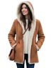 Wilsons Leather Vintage 1999 Brown Vegan Faux Suede &amp; Fur Lined Hooded Penny Lane Winter Jacket | Boho Chic Retro Coat - photo 1