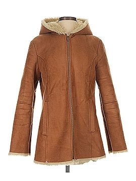 Wilsons Leather Vintage 1999 Brown Vegan Faux Suede &amp; Fur Lined Hooded Penny Lane Winter Jacket | Boho Chic Retro Coat (view 2)
