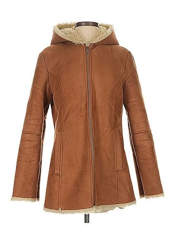 Wilsons Leather Vintage 1999 Brown Vegan Faux Suede &amp; Fur Lined Hooded Penny Lane Winter Jacket | Boho Chic Retro Coat (view 2)