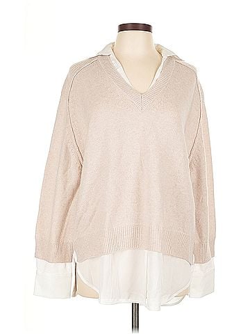 Brochu Walker The Looker Layered V-Neck - Almond with White Underlayer Brochu Walker Wool Pullover Sweater (view 1)