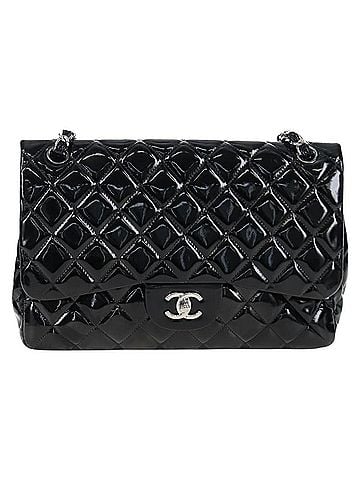 Chanel Vintage Classic Double Flap Quilted Patent Black Patent_Leather Shoulder Bag Bag (view 1)