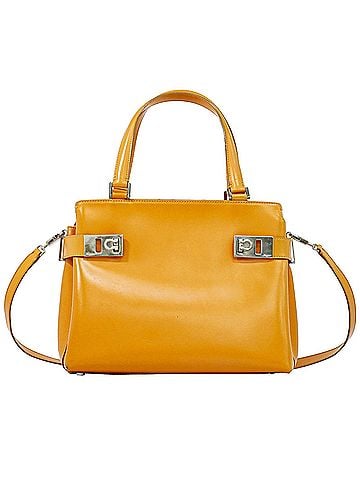 Salvatore Ferragamo Double Gancini Side Buckle Leather Orange Leather Tote Bag Bag (view 1)