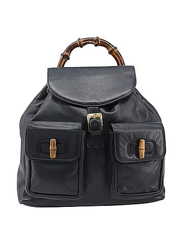 Gucci Vintage Bamboo Leather Black Leather Backpack Bag (view 1)