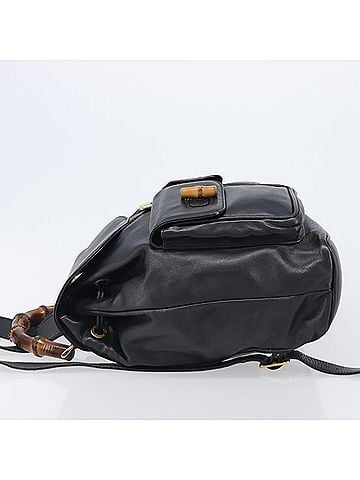 Gucci Vintage Bamboo Leather Black Leather Backpack Bag (view 2)