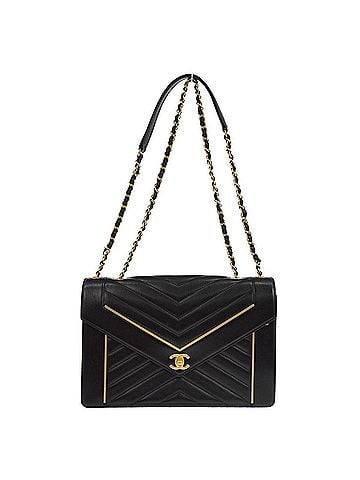 Chanel Reversed Flap Chevron Lambskin Black Leather Handbag (view 1)
