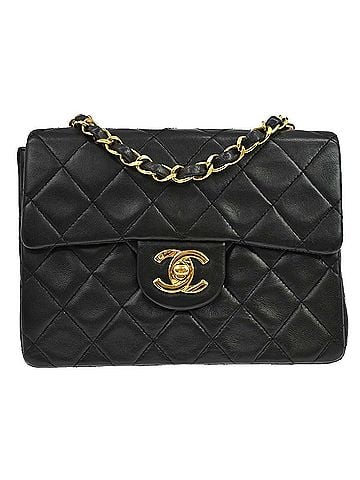 Chanel Vintage Square Classic Single Flap Quilted Lambskin Black Leather Handbag (view 1)
