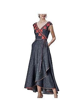 Wayward Fancies eShakti Chambray Blue Embroidered Wrap Dress Casual Dress (view 1)