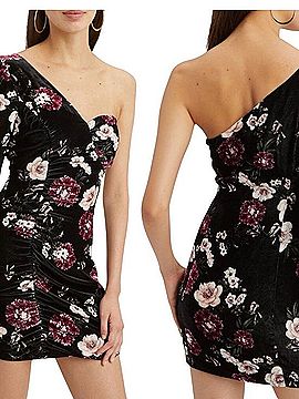 Nicholas The Label Exclusive Floral Velvet One Shoulder Mini Dress Cocktail Dress (view 2)