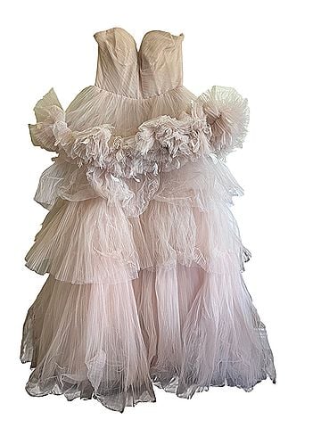 Mac Duggal MAC DUGGAL Strapless Tulle Ball Gown Feather Detail Rose Sz 8 20572 NWT $998 Cocktail Dress (view 2)
