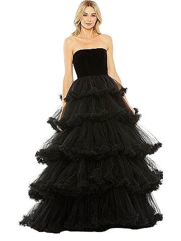 Mac Duggal Mac Duggal Strapless Velvet Tulle Ball Gown Ruffled Tiered Sz 12 67408 NWT $1198 Cocktail Dress (view 1)