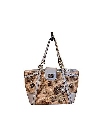 Coach hampton straw tea rose Leather Tote (view 1)