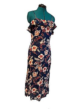 Reformation Navy Floral Off-Shoulder Maxi Dress Casual Dress (view 1)