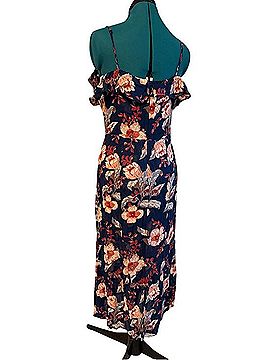 Reformation Navy Floral Off-Shoulder Maxi Dress Casual Dress (view 2)