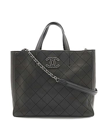 Chanel CHANEL Matelassé Coco Mark Tote Bag with Chain Shoulder Strap, Caviar Leather, Black, A68533 (view 1)