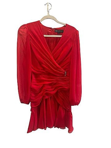 Jill Stuart Red Draped Long-Sleeve Mini Dress Casual Dress (view 1)