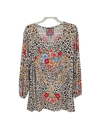 Johnny Was Cheetah Puff Sleeve Top Long Sleeve T-Shirt (view 1)