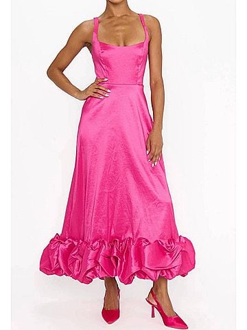 Show Me Your Mumu Rebecca Midi Dress in Dragonfruit Taffeta (view 2)