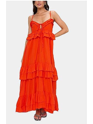 Show Me Your Mumu Freya Maxi Dress in Rouge Red Voile (view 2)