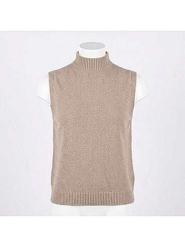 MADE IN ITALY Maxine High Neck Sleeveless Sweater in Taupe (view 1)