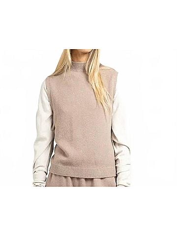 MADE IN ITALY Maxine High Neck Sleeveless Sweater in Taupe (view 2)