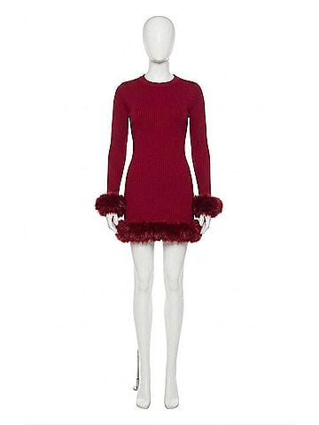 Show Me Your Mumu Fran Dress in Cranberry Rib With Faux Fur (view 1)