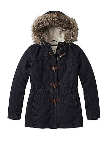 Abercrombie & Fitch Y2K Navy Fur Hood Coat Coat (view 1)