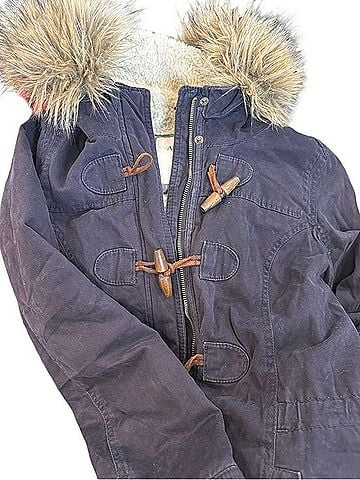 Abercrombie & Fitch Y2K Navy Fur Hood Coat Coat (view 2)