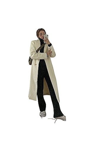 Stylenanda Peak Lapel Solid Tone Coat Trenchcoat (view 2)