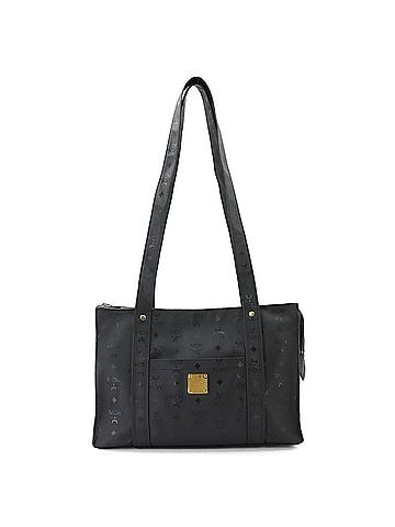 MCM MCM Visetos Logogram Tote Handbag, Black with Gold Hardware (view 1)