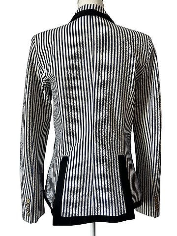 Smythe Taped Peak Lapel Seersucker Blue White Stripe Black Trim Jacket Blazer (view 2)