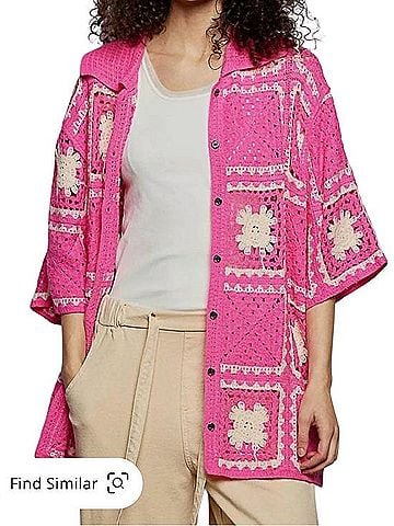 Pol Button Collar Granny Square Crochet Top Casual Dress (view 2)