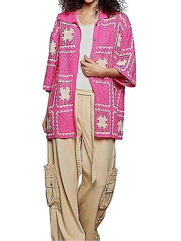 Pol Button Collar Granny Square Crochet Top Casual Dress (view 1)