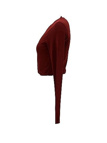 Alexander Wang T by Alexander Wang Long Sleeved Cropped Top in Burgundy Cotton (view 2)
