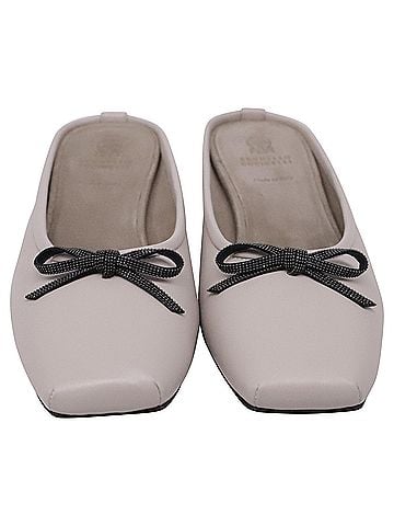 Brunello Cucinelli Brunello Cucinelli Monili Leather Mules in Grey Leather (view 2)