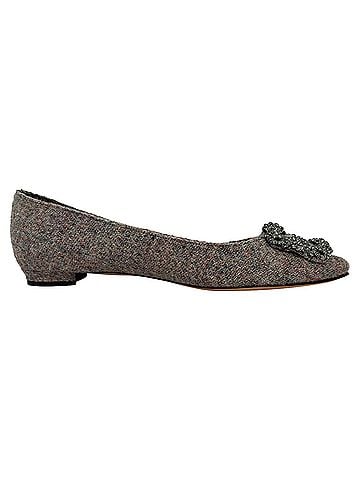 Manolo Blahnik Manolo Blahnik Hangisi Tweed Ballet Flats in Multicolor Wool (view 1)