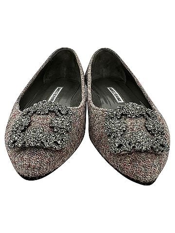 Manolo Blahnik Manolo Blahnik Hangisi Tweed Ballet Flats in Multicolor Wool (view 2)