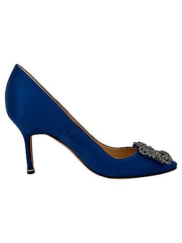Manolo Blahnik Manolo Blahnik Hangisi Embellished Pumps in Blue Satin (view 1)