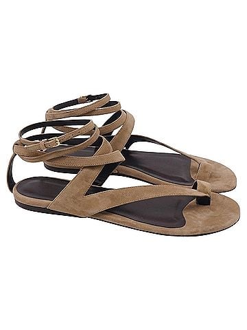 Khaite Khaite Aimee Ankle Wrap Sandals in Brown Suede (view 1)