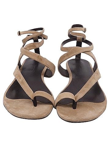 Khaite Khaite Aimee Ankle Wrap Sandals in Brown Suede (view 2)
