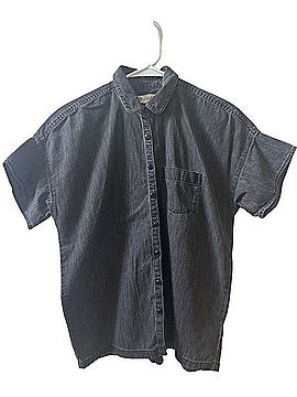 Madewell Black Denim Rolled-Sleeve Shirt Short Sleeve Button-Down Shirt (view 1)