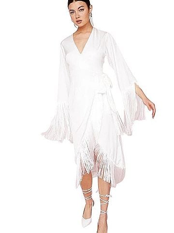 Nasty Gal Inc. Fringe Wrap Midi Dress Casual Dress (view 1)