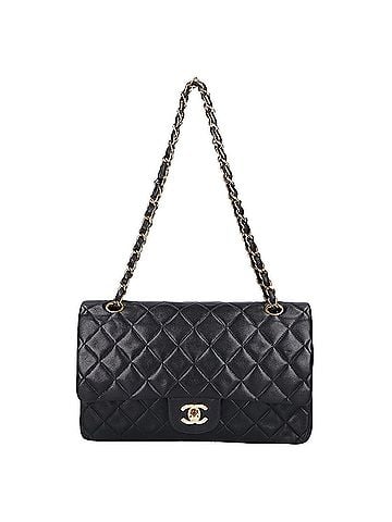Chanel CHANEL A01112 (Serial Number 5) Lambskin Double Flap Matelassé 25 Chain Shoulder Bag, Black with Gold Hardware, Women's (view 1)