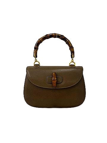 Gucci GUCCI Vintage Bamboo Turnlock Leather Handbag, Brown, 11715 (view 1)