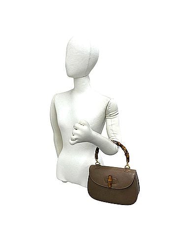 Gucci GUCCI Vintage Bamboo Turnlock Leather Handbag, Brown, 11715 (view 2)