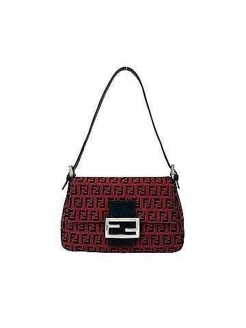 Fendi FENDI Zucchino FF Logo Hardware Canvas Leather Genuine Semi Shoulder Bag Handbag Red Black 77723 (view 1)