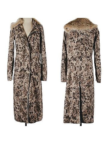 Anthropologie Elevenses Vintage Floral Rose Suede Duster Trench Coat w Fur Trim Trenchcoat (view 1)