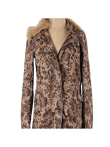 Anthropologie Elevenses Vintage Floral Rose Suede Duster Trench Coat w Fur Trim Trenchcoat (view 2)